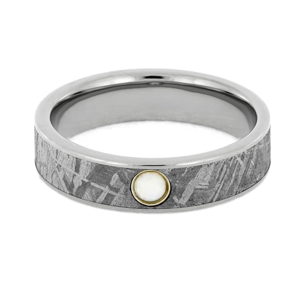 Meteorite Wedding Band in Titanium with Opal Gemstone-2859 - Jewelry by Johan
