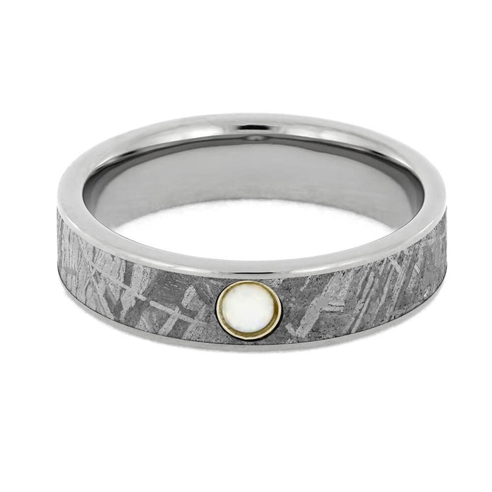 Meteorite Wedding Band in Titanium with Opal Gemstone-2859 - Jewelry by Johan
