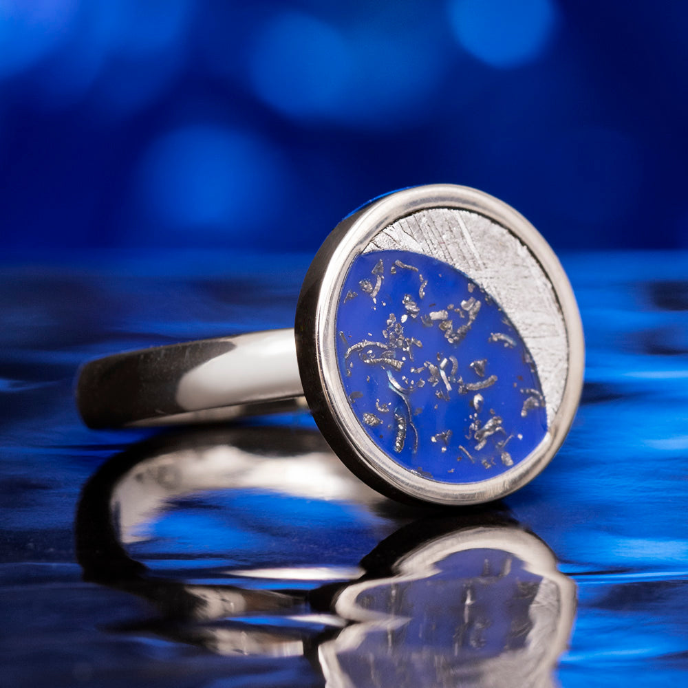 Starry Night Ring with Meteorite Moon and Blue Stardust™-2932 - Jewelry by Johan