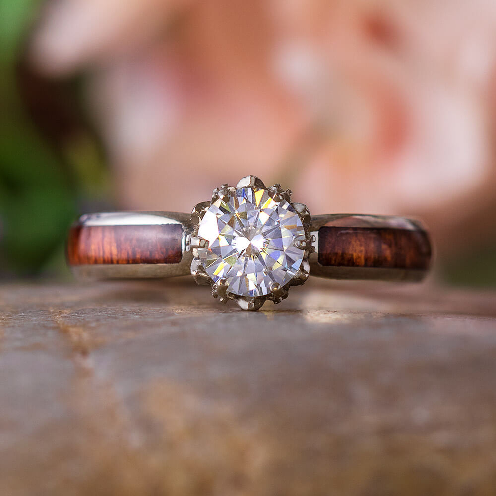 Moissanite Engagement Ring with Platinum Lotus Flower Setting-3136 - Jewelry by Johan