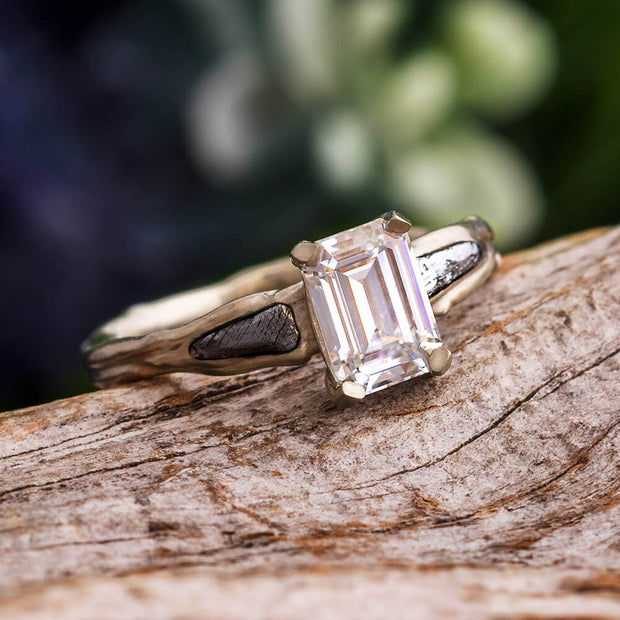 Meteorite Engagement Ring with Forever One Moissanite-3144 - Jewelry by Johan