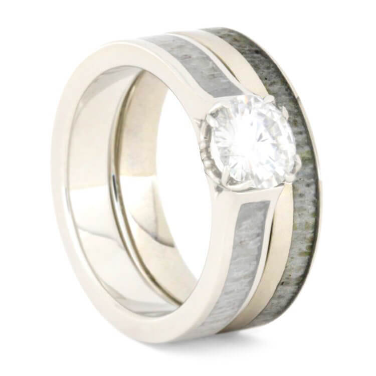 Custom Women's Wedding Band with Antler In White Gold-3164 - Jewelry by Johan