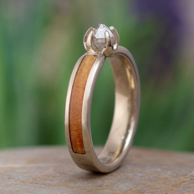 Rough Diamond Engagement Ring with Ironwood Inlay-3235 - Jewelry by Johan