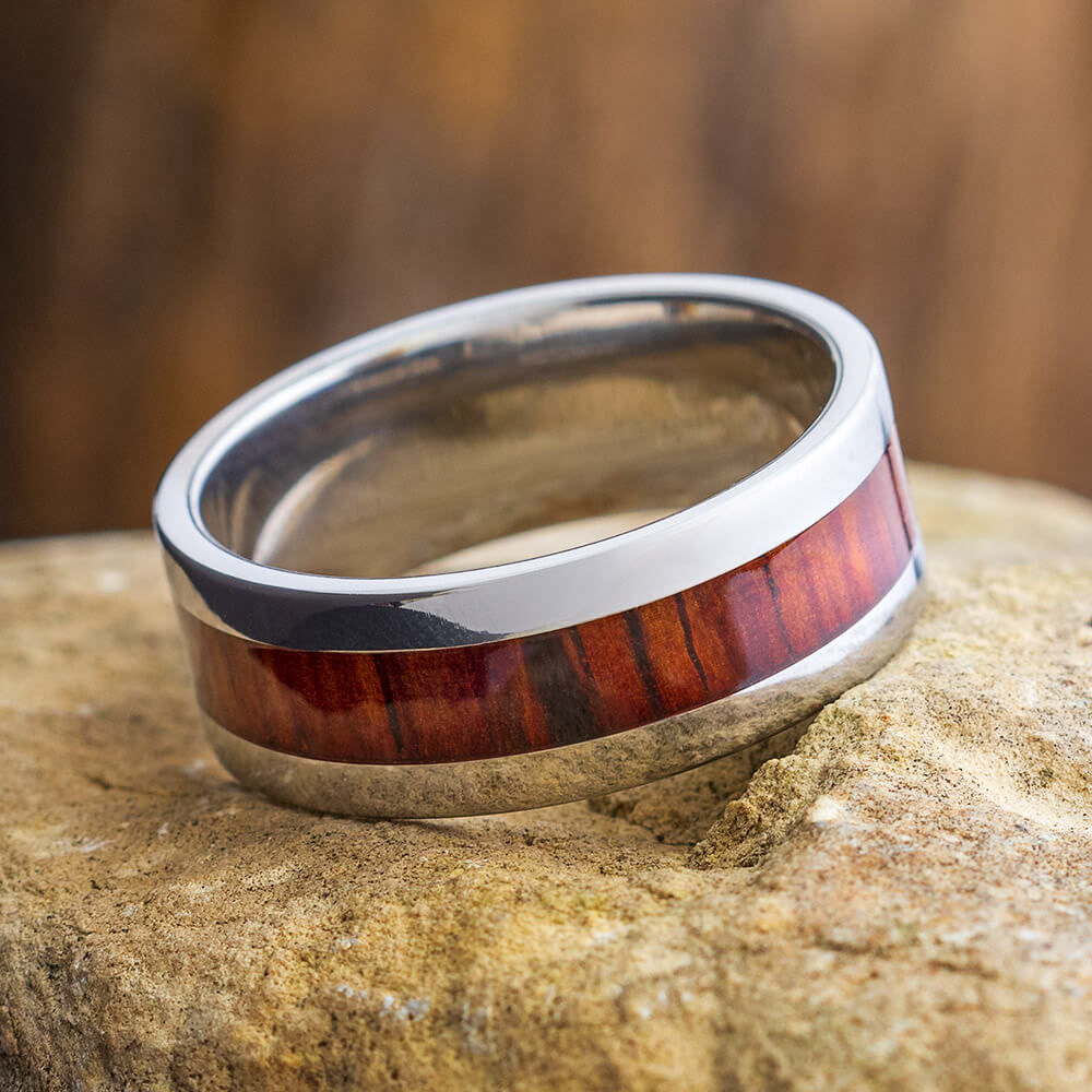 Wood Wedding Band, Titanium Ring with Cocobolo Wood Inlay-3259 - Jewelry by Johan