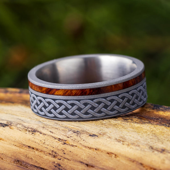 Celtic Knot Wedding Band Men's Wood and Titanium Ring Jewelry