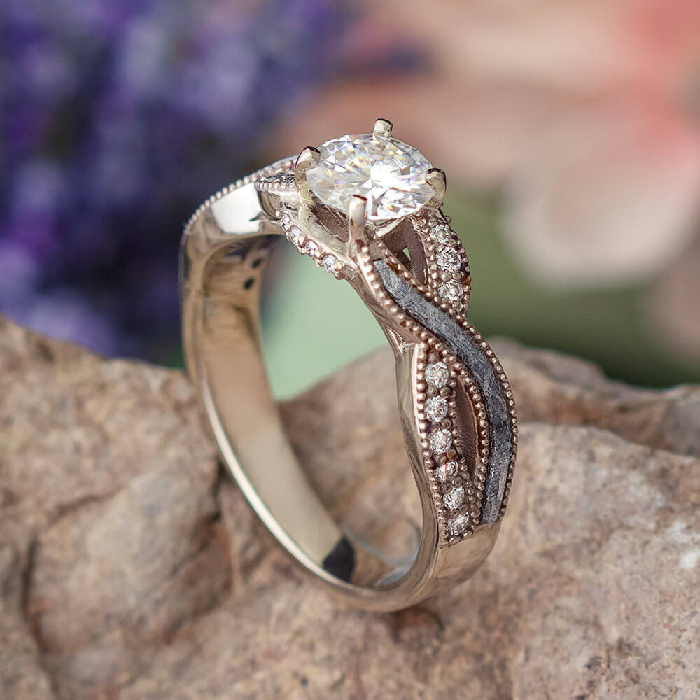 Moissanite & Meteorite Engagement Ring | Jewelry by Johan
