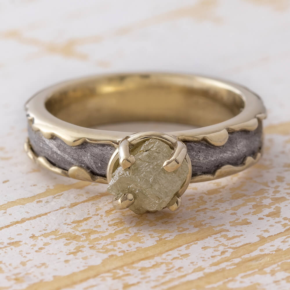 Rough Diamond Engagement Ring, Meteorite Ring In Wavy White Gold Design-3427 - Jewelry by Johan