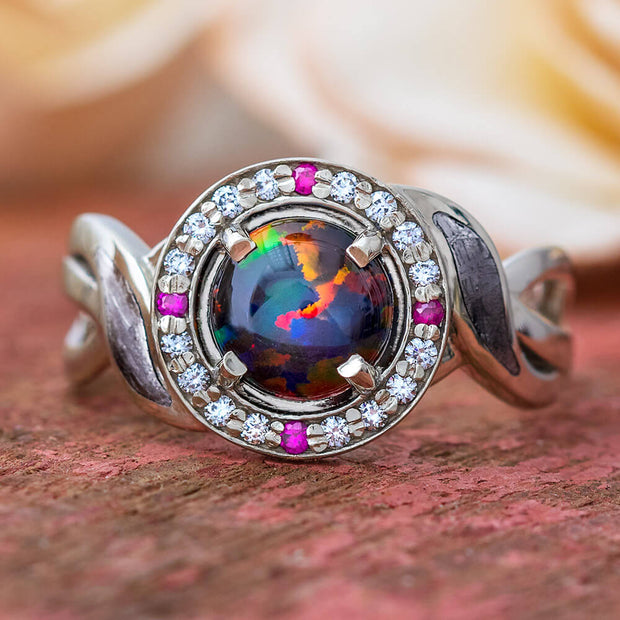 Opal Engagement Ring With Diamond And Ruby Accents-3442 - Jewelry by Johan