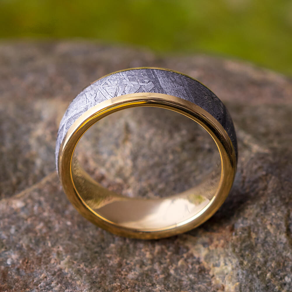 Solid Gold Meteorite Men's Wedding Band, 7mm Ring - Jewelry by Johan