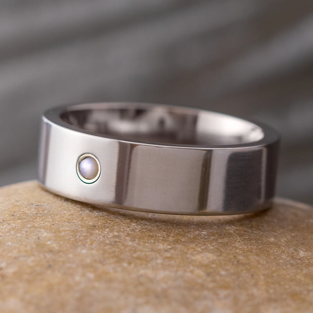 Opal Engagement Ring or Gemstone Wedding Band in Titanium-3462 - Jewelry by Johan