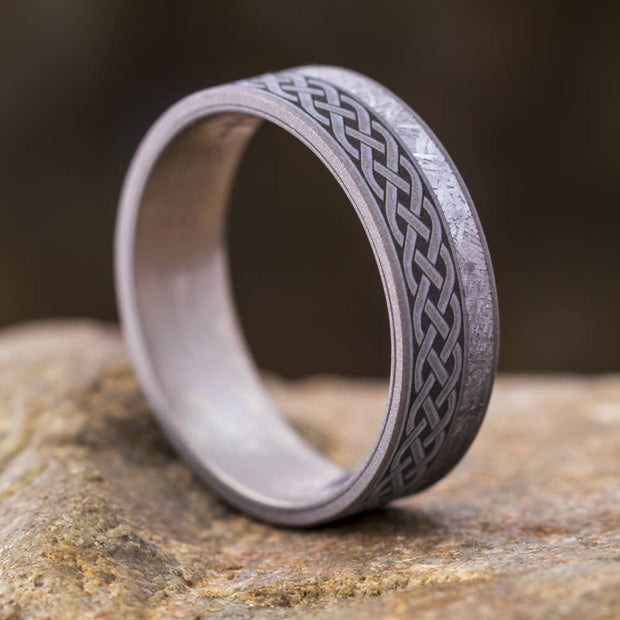 Sandblasted Celtic Ring, Meteorite Wedding Band-3498 - Jewelry by Johan