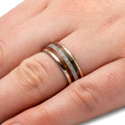 Petrified Wooden Ring, Meteorite Wedding Band With Rose Gold-3551 - Jewelry by Johan