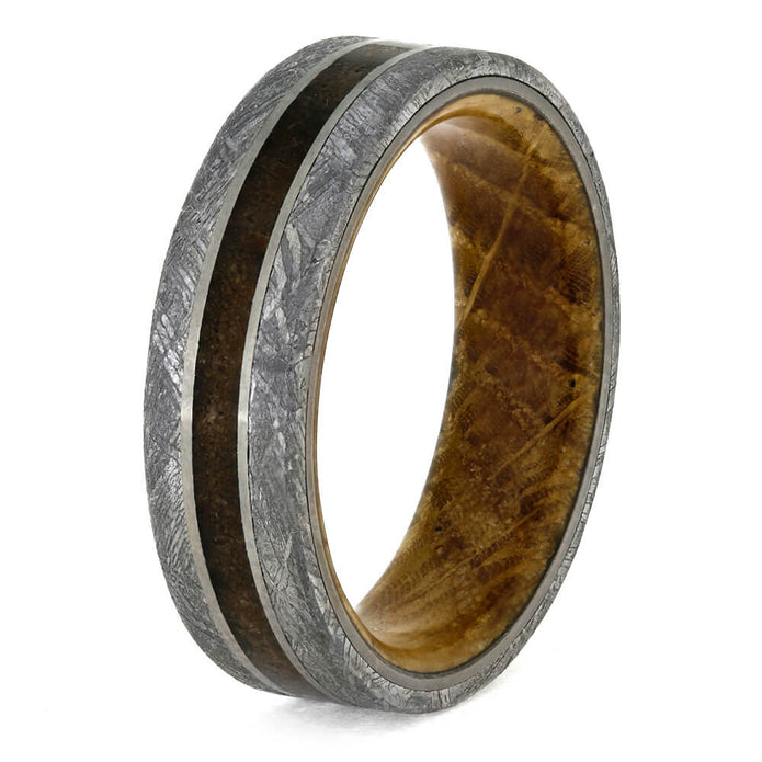 Whiskey Barrel Wood and Meteorite Men's Wedding Band-3601 - Jewelry by Johan