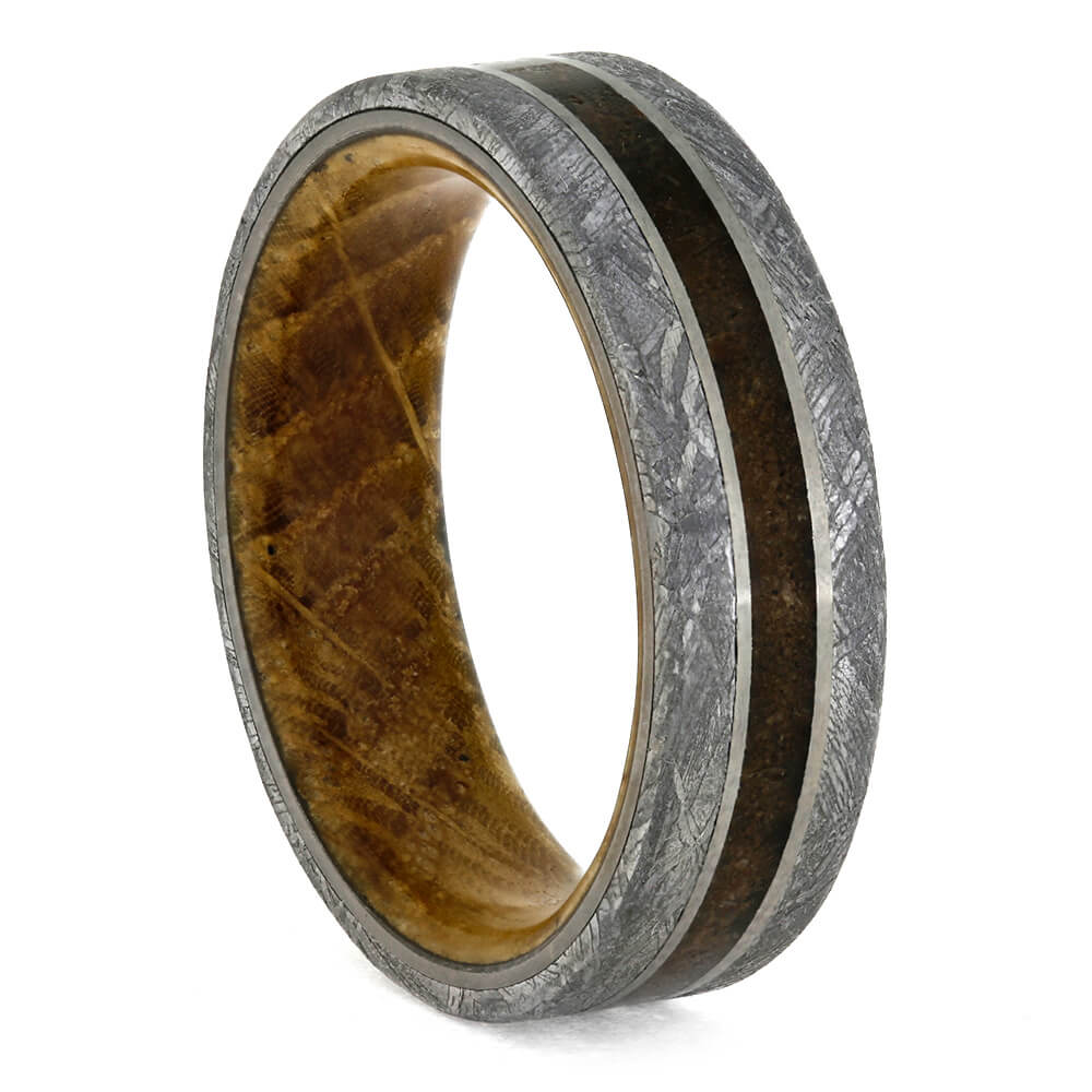 Whiskey Barrel Wood and Meteorite Men's Wedding Band-3601 - Jewelry by Johan