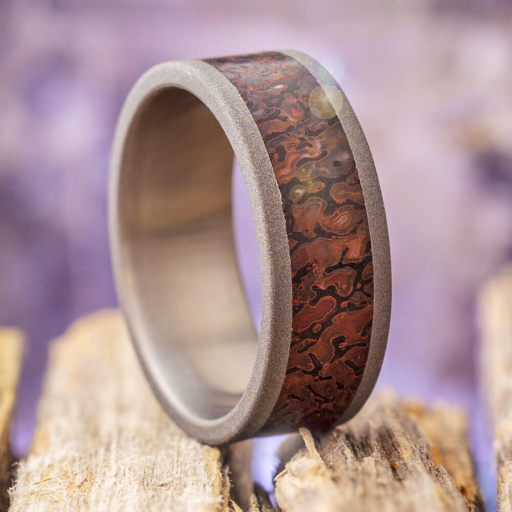 Men's Wedding Band with Dinosaur Bone and Sandblasted Finish-3626 - Jewelry by Johan
