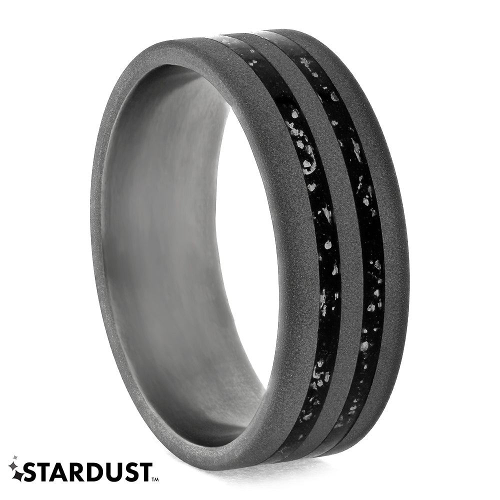 Sandblasted Titanium Wedding Band With Black Stardust™-3673 - Jewelry by Johan