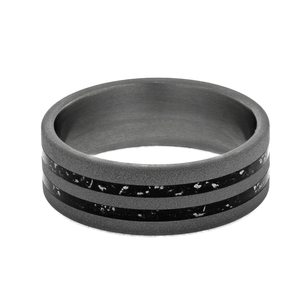 Sandblasted Titanium Wedding Band With Black Stardust™-3673 - Jewelry by Johan