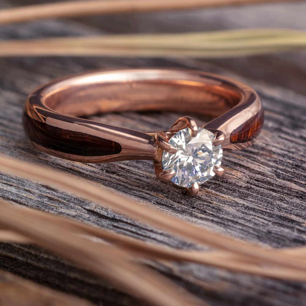 Diamond Solitaire Engagement Ring In Rose Gold With Ironwood-3686 - Jewelry by Johan