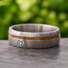 Alexandrite Men's Wedding Band With Meteorite And Whiskey Barrel Wood-3694 - Jewelry by Johan