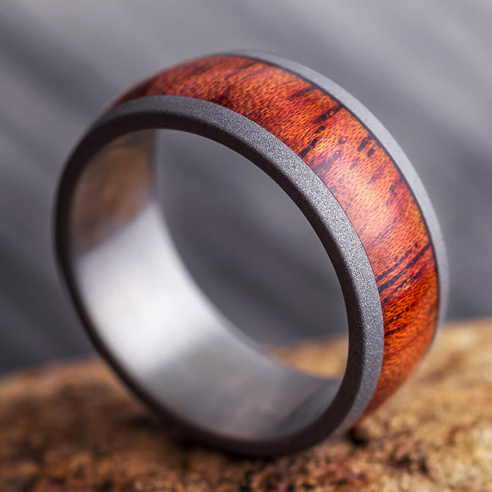 Wood grain titanium hot sale wedding band