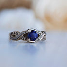Blue Sapphire Engagement Ring With Black Diamond Accents, Meteorite Ring-3737 - Jewelry by Johan