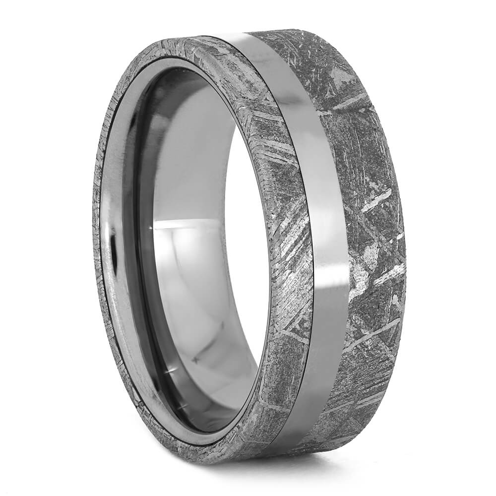 Men's Meteorite Wedding Band with Titanium Pinstripe-3748 - Jewelry by Johan