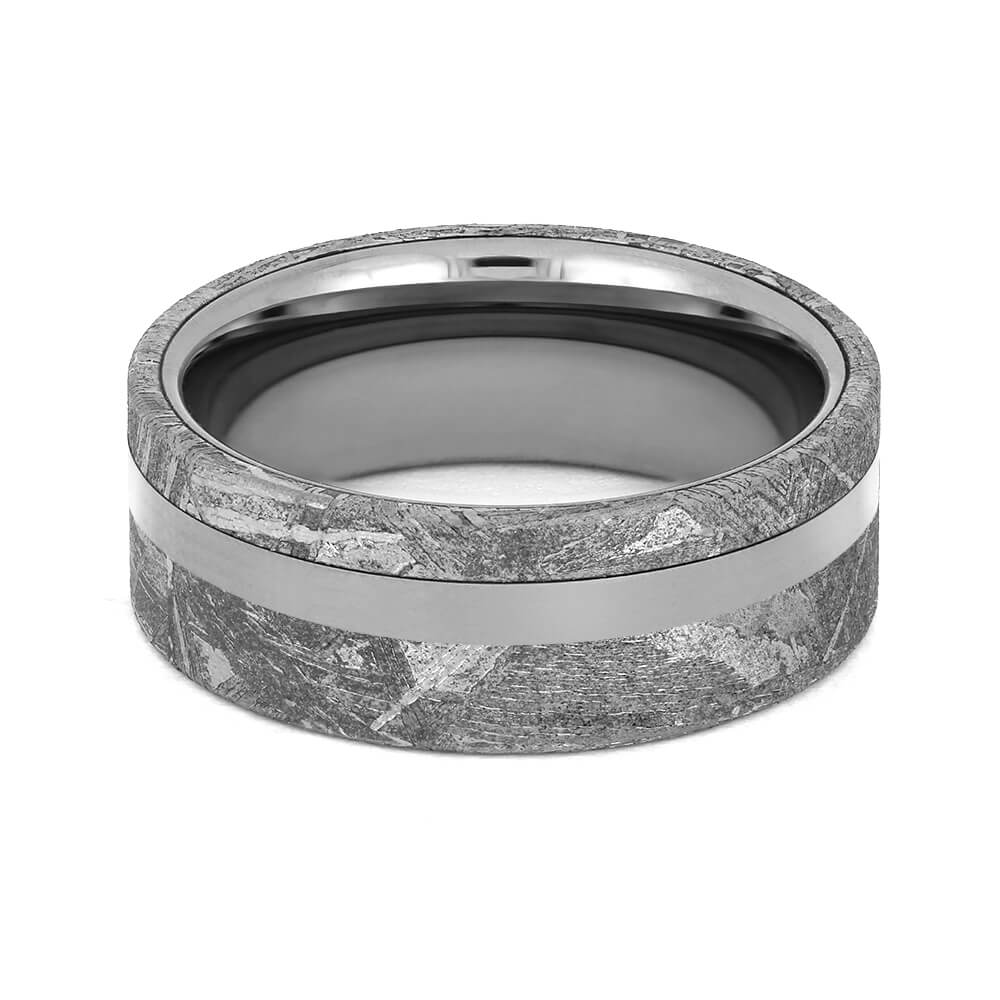 Men's Meteorite Wedding Band with Titanium Pinstripe-3748 - Jewelry by Johan