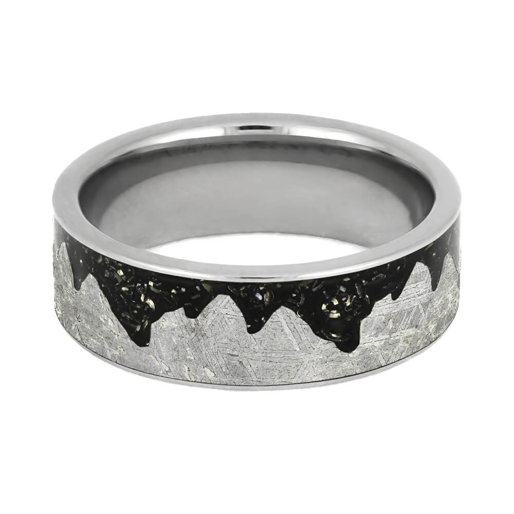 Meteorite Moonscape Ring With Black Stardust™, Unique Men's Wedding Band-3750 - Jewelry by Johan