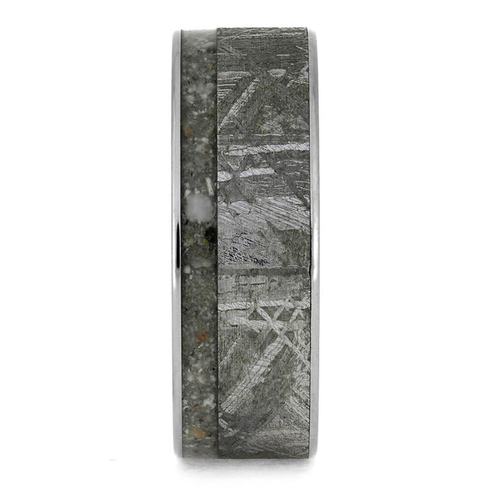 Memorial Ring With Meteorite And Whiskey Barrel Oak Sleeve-3751 - Jewelry by Johan