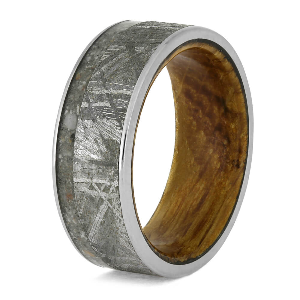 Memorial Ring With Meteorite And Whiskey Barrel Oak Sleeve-3751 - Jewelry by Johan