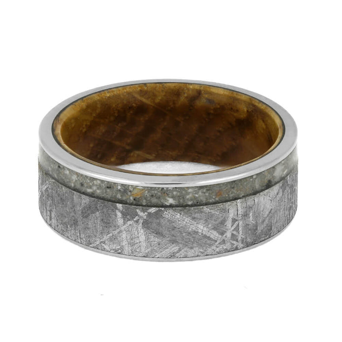 Memorial Ring With Meteorite And Whiskey Barrel Oak Sleeve-3751 - Jewelry by Johan