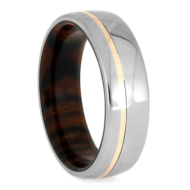 Ironwood Wedding Band, Polished Titanium Ring With Rose Gold Pinstripe-3762 - Jewelry by Johan