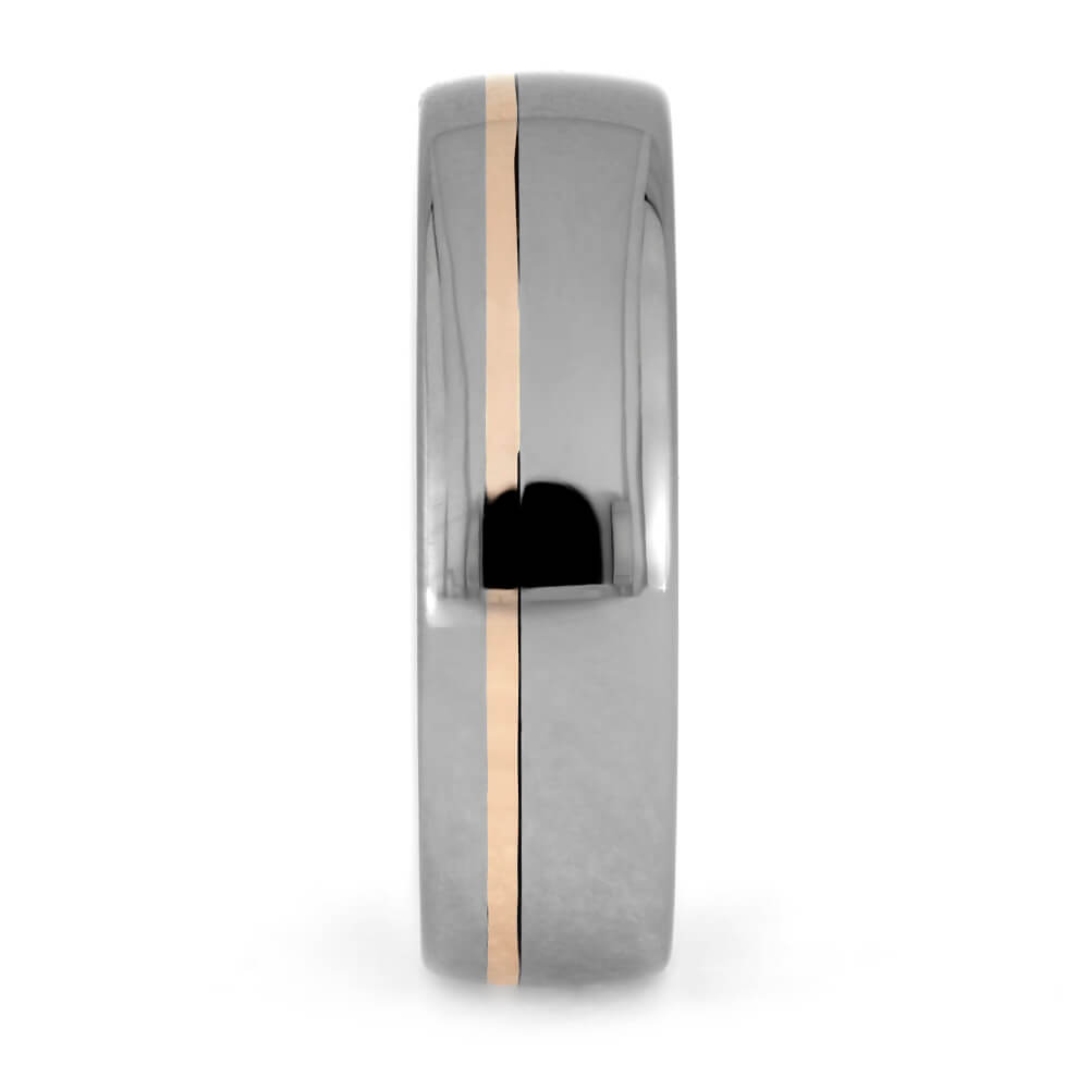 Ironwood Wedding Band, Polished Titanium Ring With Rose Gold Pinstripe-3762 - Jewelry by Johan