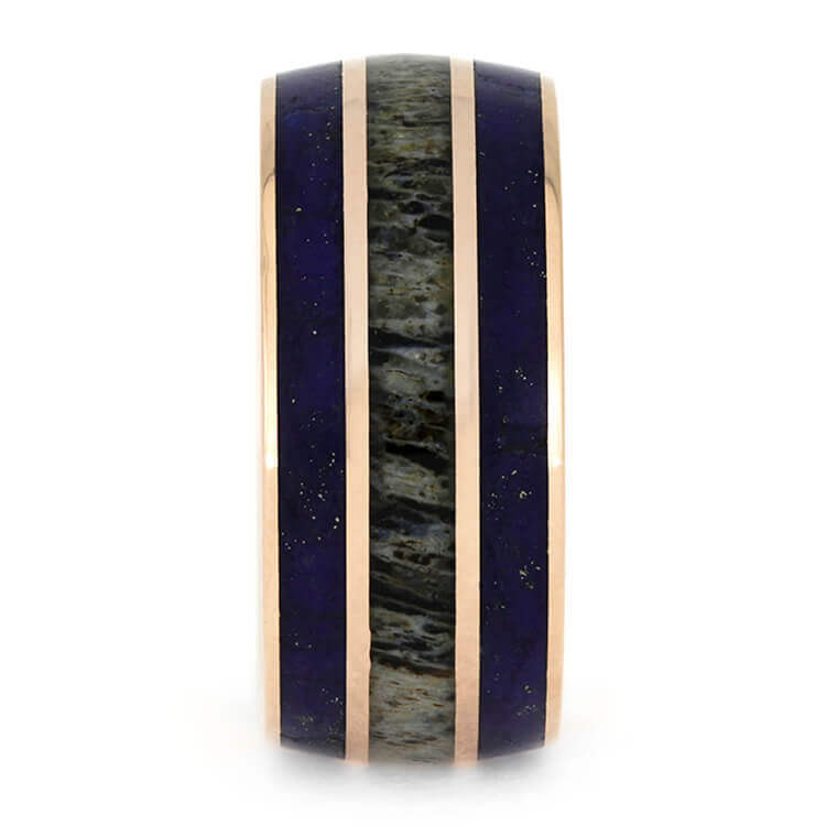 Rose Gold Wedding Band With Lapis Lazuli and Deer Antler