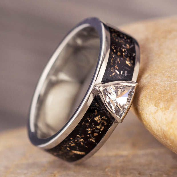 Trillion Cut White Sapphire Engagement Ring with Black Stardust™-3786 - Jewelry by Johan