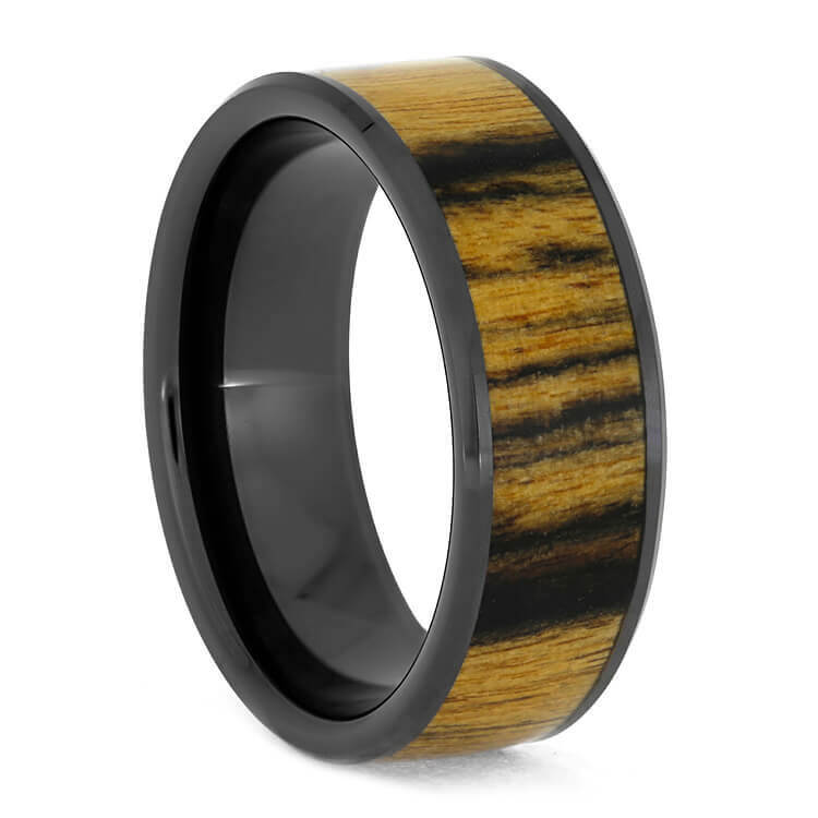 Black and White Ebony Wood Ring, Black Ceramic Wedding Band-3790 - Jewelry by Johan