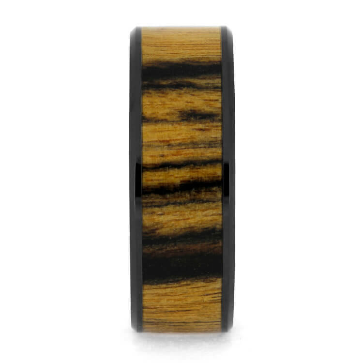 Black and White Ebony Wood Ring, Black Ceramic Wedding Band-3790 - Jewelry by Johan