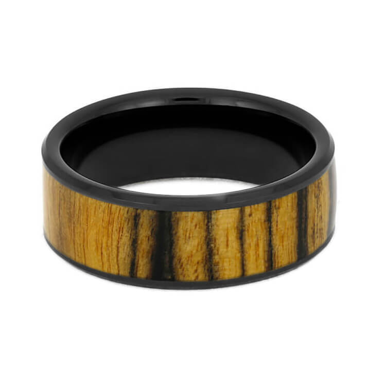 Black and White Ebony Wood Ring, Black Ceramic Wedding Band-3790 - Jewelry by Johan