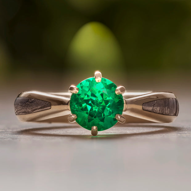 Emerald Engagement Ring, Gibeon Meteorite Ring in White Gold-3791 - Jewelry by Johan