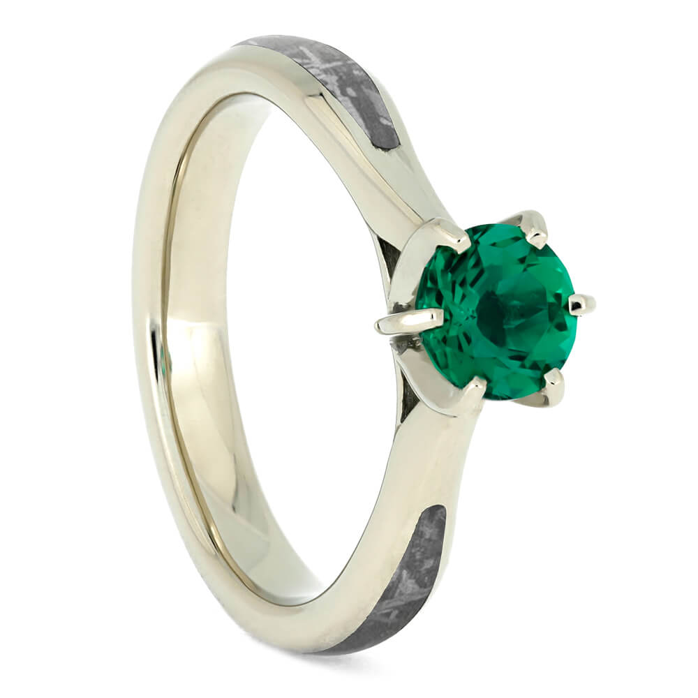 Emerald Engagement Ring, Gibeon Meteorite Ring in White Gold-3791 - Jewelry by Johan