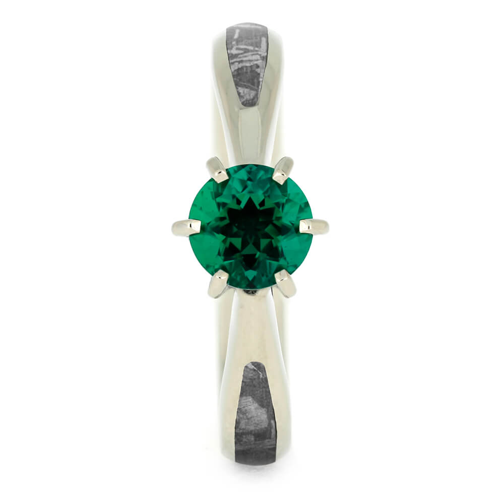 Emerald Engagement Ring, Gibeon Meteorite Ring in White Gold-3791 - Jewelry by Johan