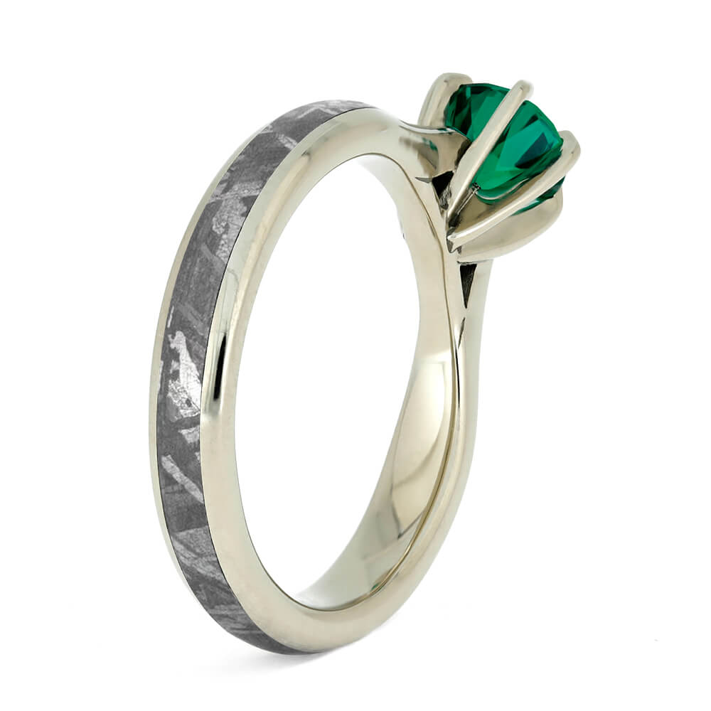 Emerald Engagement Ring, Gibeon Meteorite Ring in White Gold-3791 - Jewelry by Johan