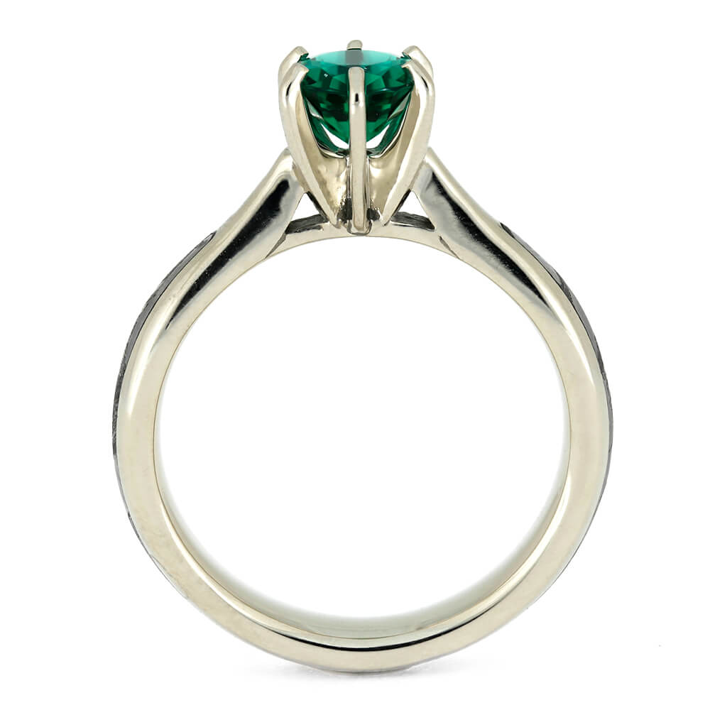 Emerald Engagement Ring, Gibeon Meteorite Ring in White Gold-3791 - Jewelry by Johan