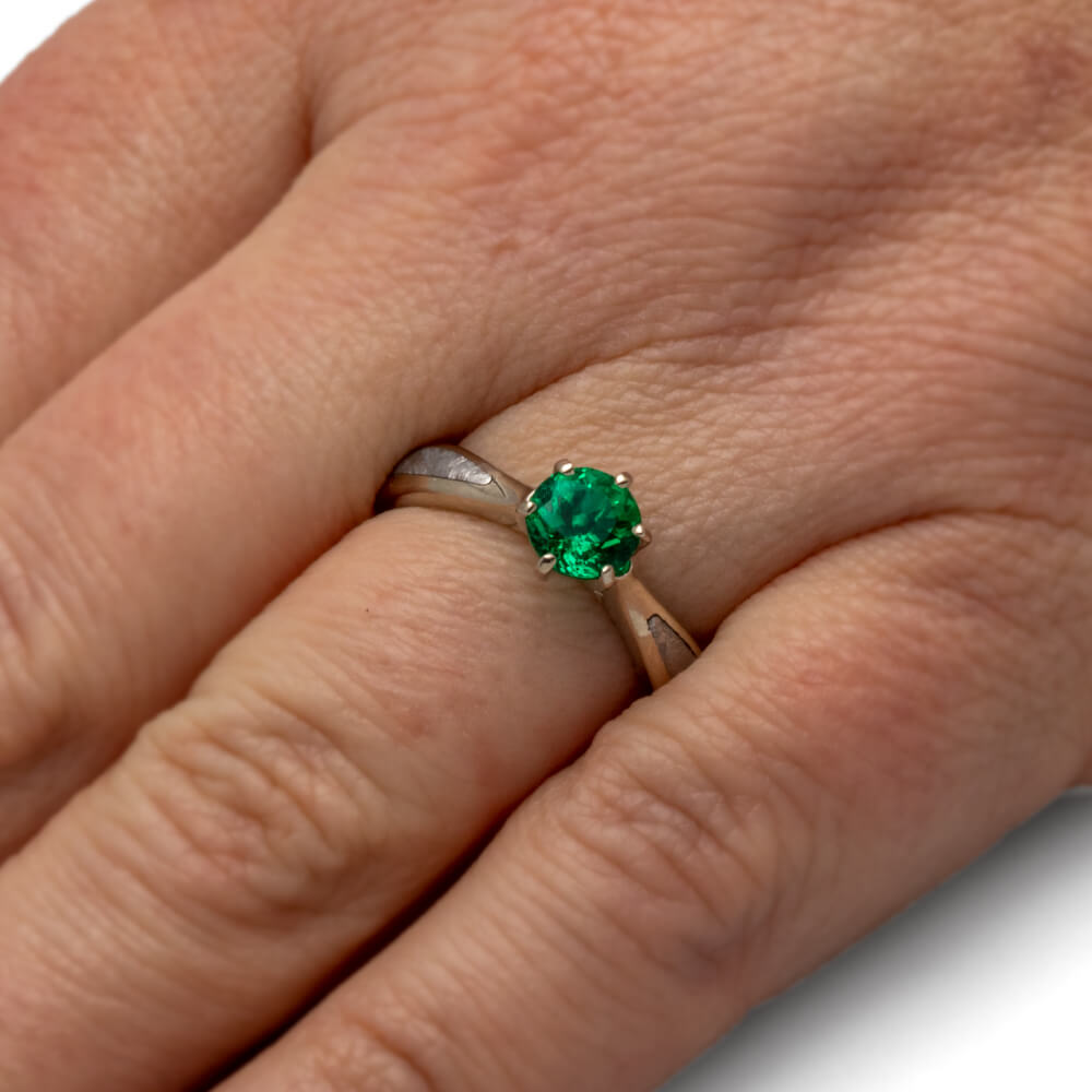 Emerald Engagement Ring, Gibeon Meteorite Ring in White Gold-3791 - Jewelry by Johan