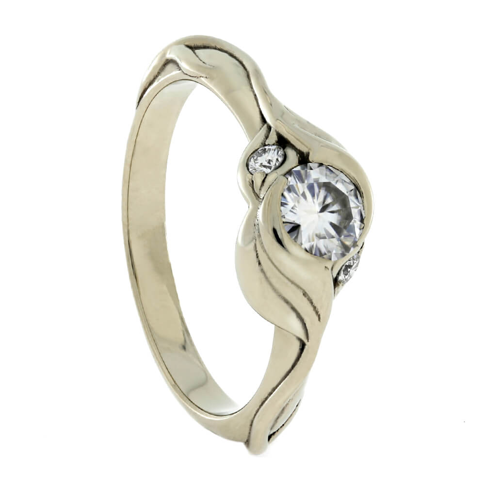 Three Stone Engagement Ring With Custom Leaf Pattern-3794 - Jewelry by Johan