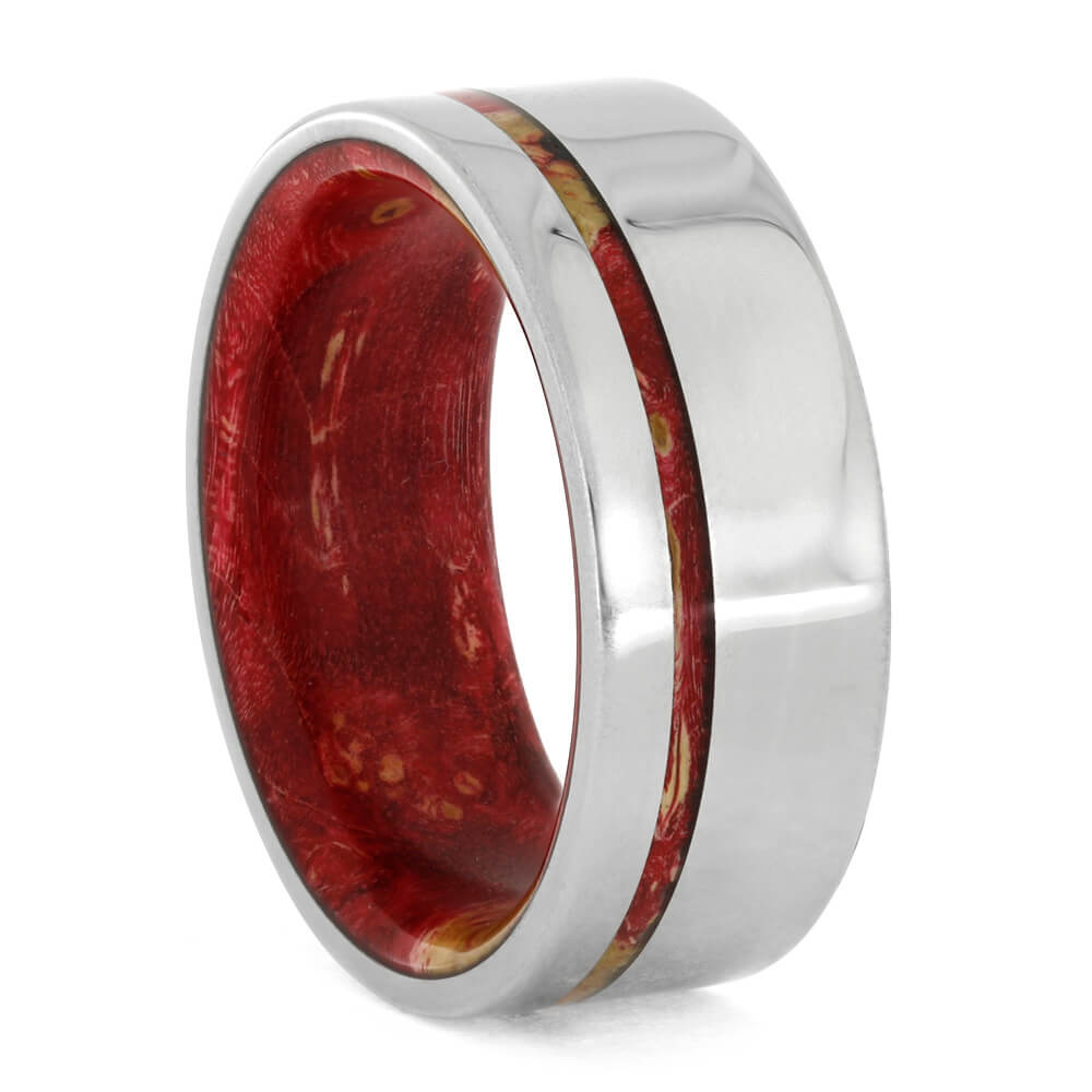 Red Box Elder Ring With Wooden Sleeve And Titanium-3823 - Jewelry by Johan