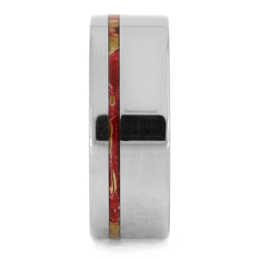 Red Box Elder Ring With Wooden Sleeve And Titanium-3823 - Jewelry by Johan