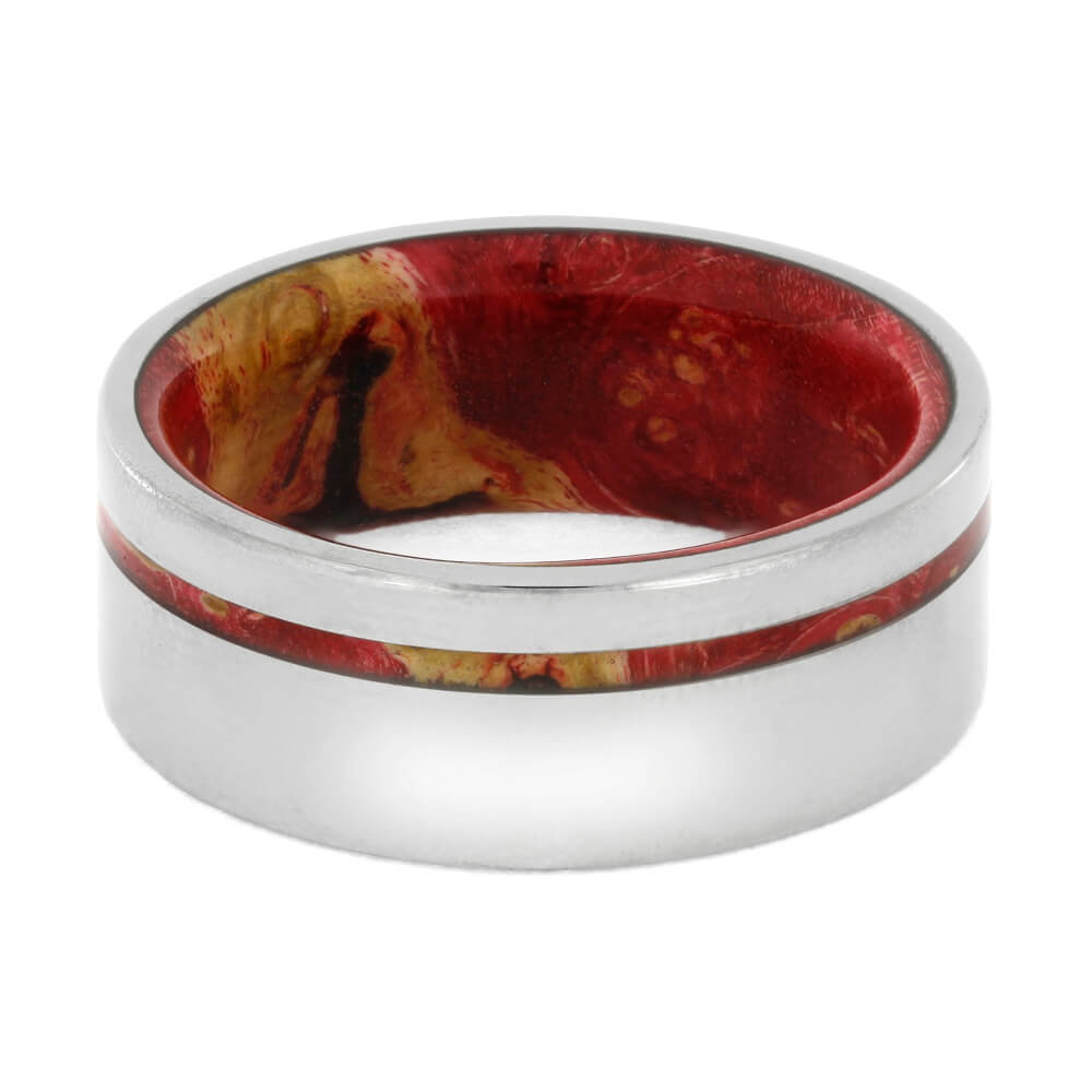 Red Box Elder Ring With Wooden Sleeve And Titanium-3823 - Jewelry by Johan