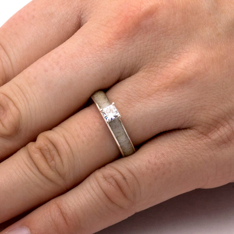 Deer Antler Engagement Ring With Solitaire Moissanite-3825 - Jewelry by Johan