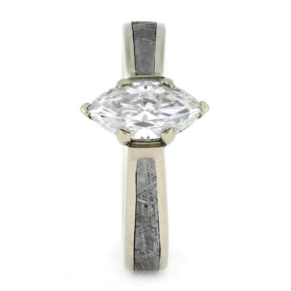 Marquise Engagement Ring In White Gold With Meteorite-3827 - Jewelry by Johan